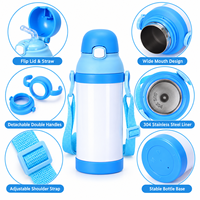 Bouteille isotherme personnalisable pour enfants, 12 oz, en acier inoxydable, à double paroi, avec poignée, sangle et paille, idéale pour l'école