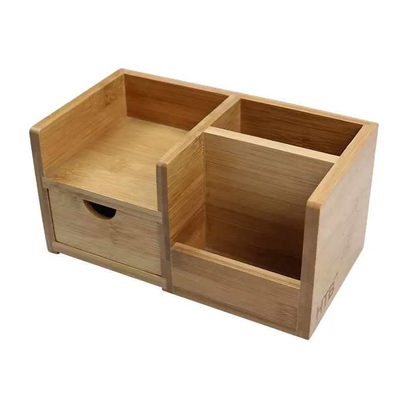 Custom Bamboe Koffer Organizer Memo Container Pennenhouder Met Lade Voor Groothandel