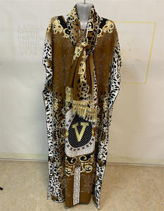 Abito Africano <span class=keywords><strong>Dashiki</strong></span> Personalizzato Taglie Forti in Cotone per Donne, Vestito Ampio con Strass e Nappine, Turbante e Sciarpa - Product Image 6