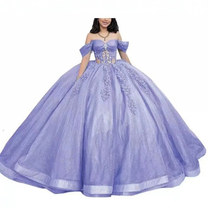 Off The Shoulder Ball Gown Evening Dress Purple Empire Waist 3D Floral Cut Out Long Prom Dress For Performance Art Exam - Product Image 1