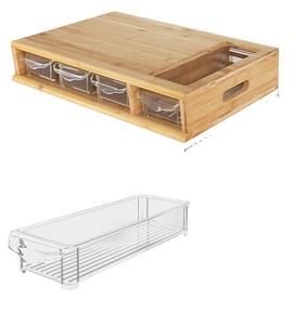 Tabla de cortar de bambú grande con cajones Tabla de cortar para preparar comidas - Product Image 1