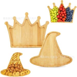 Bandeja de aperitivos con forma de sombrero de madera para Halloween, plato reutilizable para postres, para decoraciones de Halloween - Product Image 1