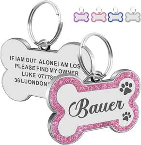 Персонализированная бирка для животных с гравировкой имени и текста, именная бирка для собак, блестящая бирка-кость для щенков и кошек - Product Image 2