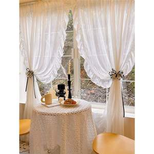 Gasa plisada prensada a presión <span class=keywords><strong>de</strong></span> viento en crema <span class=keywords><strong>de</strong></span> súper Hada francesa con <span class=keywords><strong>volantes</strong></span> para sala <span class=keywords><strong>de</strong></span> estar cortina transparente blanca plisada - Product Image 3