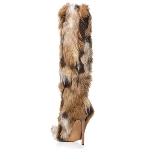 Custom Women's Multi Furry Warm Plush Long Snow <b>Boots</b> High Heels Flurry Fur Knee High <b>Boots</b> Winter Dress Shoes - Product Image 4