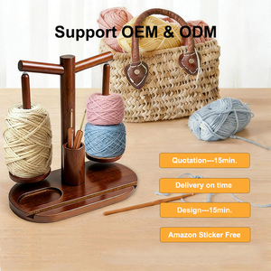Support magnétique en <span class=keywords><strong>bois</strong></span> pour fil à crocheter, double broche rotative avec support de téléphone et rangement pour outils – Vente en gros - Product Image 1