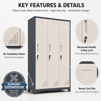 Armoire de rangement modulaire en acier laminé à froid, réglable, avec serrure à clé, grande capacité pour école, gymnase, bureau