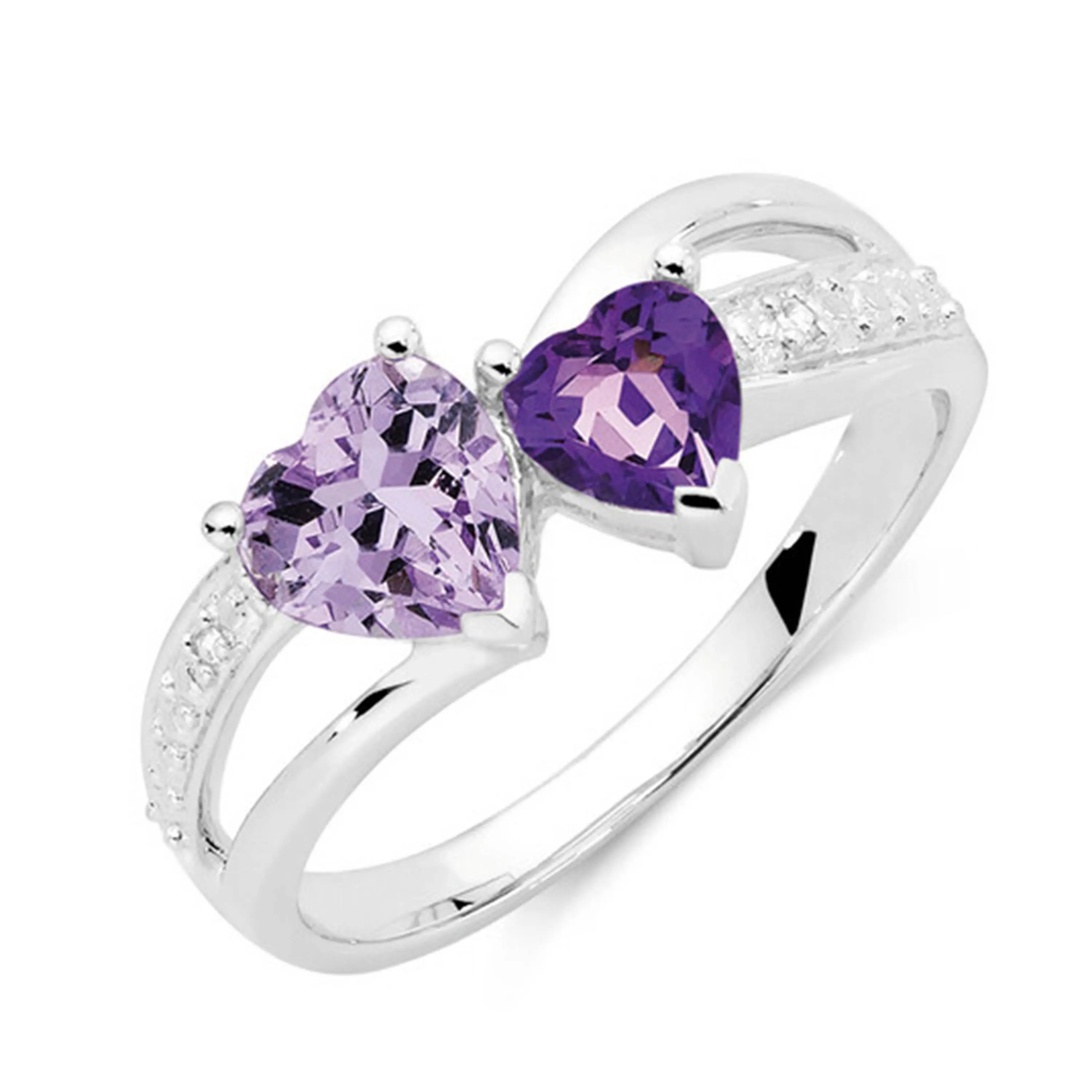 Two Stone Purple Amethyst Heart Shape 925 Sterling Silver Wholesale Ring