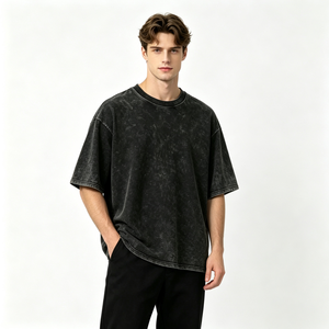 Camiseta de Hombre Extra Grande con Logotipo Personalizado, 100% Algodón, Lavado Ácido, Estampado Puff, Hombros Caídos, Tacto Suave, Estilo Retro - Product Image 2