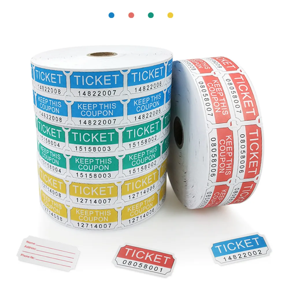 2 "x 2" Double Raffle Ticket Roll 2000 bilhetes por rolo personalizado Raffle Tickets Para Concertos Party