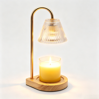Lampe chauffe-bougie réglable et dimmable avec abat-jour en verre et base en bois, diffuseur électrique de cire pour bougies parfumées, décoration maison et chambre