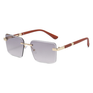 Gafas de Sol sin Marco con Lentes de PC que Cambian de Color, Protección UV400, Unisex, Estilo Urbano, Patillas con Diseño de Madera - Product Image 2