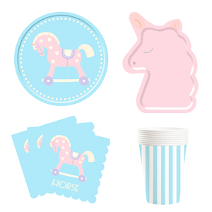 Ensemble de fournitures pour fête sur le thème de la licorne DAMAI, assiettes, gobelets, serviettes, nappe, pailles, vaisselle jetable en papier - Product Image 3