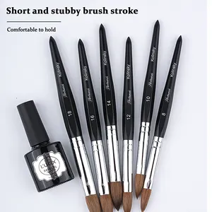 Custom LOGO Black Color Hexagonal Wood Handle Acrylic Nail 100% Kolinsky Brush Art Painting Gel Brush Set Private Labeling