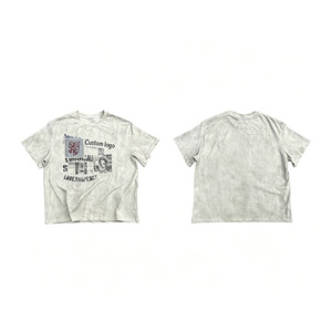 T-shirt da uomo vintage lavata con fori, stampa grafica <span class=keywords><strong>a</strong></span> croce e leone, oversize <span class=keywords><strong>a</strong></span> maniche corte, top retrò grunge streetwear effetto destroyed - Product Image 5