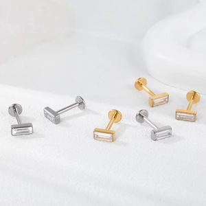 Stainless Steel Geometric <b>Stud</b> <b>Earrings</b> With Channel Set Zircon For Daily Wear - Product Image 1
