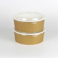 Bol jetable rond en papier kraft noir imprimé pour soupe, nouilles, salade, sucre, avec couvercle assorti, 16oz-34oz, vente en gros
