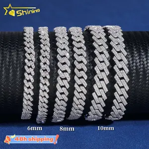 Fast Shipping Wholesale Price Sterling Silver 925 Iced Out Fine Hip Hop Jewelry Vvs Moissanite Diamond Cuban Link Bracelet Chain