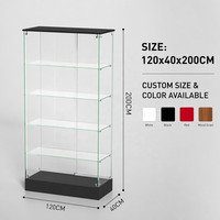 Vitrine de luxe sans cadre en verre trempé pleine vue avec éclairage LED, porte verrouillable et étagères réglables pour bijoux et centres commerciaux