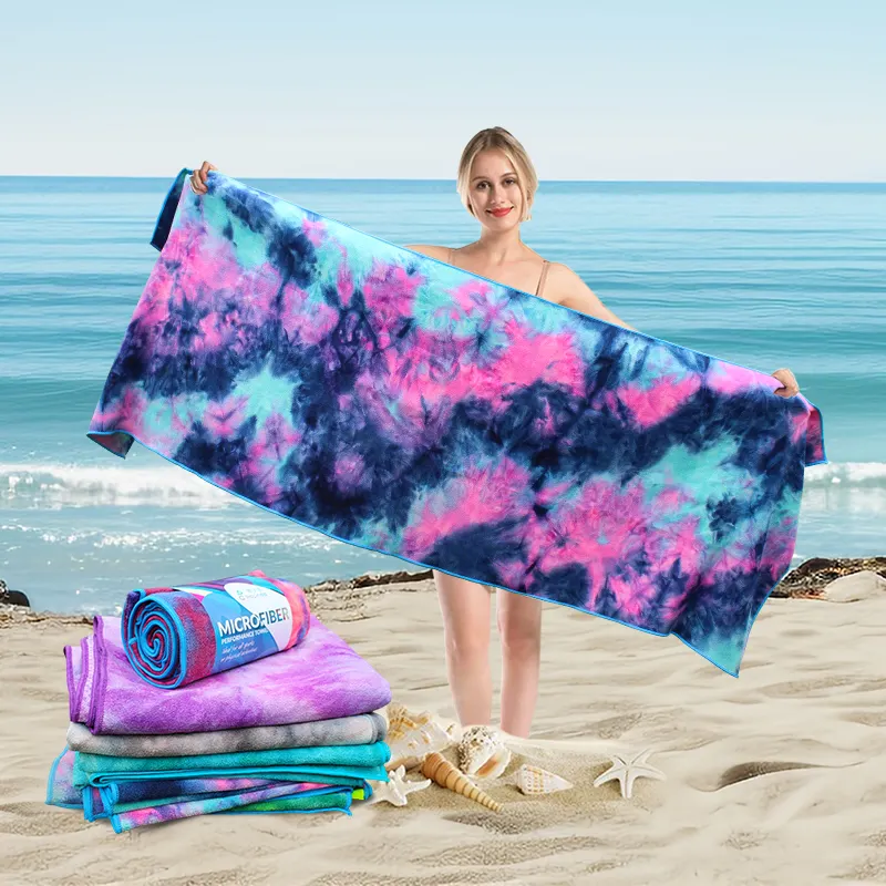 Mehrfarbiges weiches Rechteck Zoll Sommer Custom Tie Dye Mikro faser Strand tuch für Yoga Sport