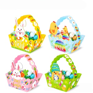 Ensemble de 4 paniers de <span class=keywords><strong>chasse</strong></span> aux œufs de Pâques colorés en papier réutilisable pour les enfants, pour les célébrations de Pâques et les boîtes cadeaux - Product Image 1