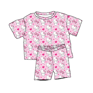 Ensembles de vêtements pour bébés et enfants 2026 : <span class=keywords><strong>T</strong></span>-shirts amples et shorts cyclistes 2 pièces en tissu bambou personnalisé à imprimé floral et manches courtes - Product Image 1