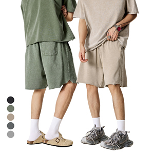 Short de course personnalisé pour hommes, lavé à l'acide 100% coton 330g, poids lourd, imprimé DTG, maille peignée, cargo - Product Image 2