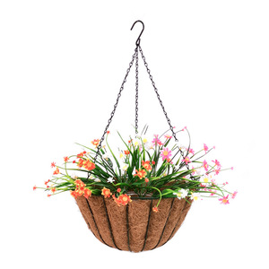 Panier à fleurs suspendu en fibre de coco, rond, avec chaîne en fer, pour la décoration de balcon - Product Image 1