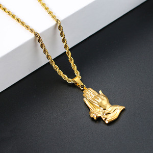 Collier avec pendentif personnalisé en acier inoxydable représentant des mains en prière, Jésus chrétien, pour la prière, la foi, cadeau spirituel - Product Image 2