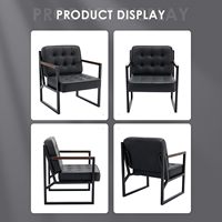 Fauteuil d'appoint moderne en cuir noir avec pieds en métal confortables et accoudoirs pour salon, chambre à coucher, hôtel - Vente en gros d'usine