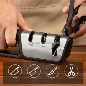 Aiguiseur de couteaux diamanté multifonctionnel pour la maison, affûtage rapide pour couteaux de cuisine et ciseaux, affûtage manuel en trois étapes - Product Image 1