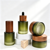 Ensemble de flacons cosmétiques en verre givré vert dégradé avec logo personnalisé pour flacon compte-gouttes de lotion, pot à crème avec boîte d'emballage personnalisée