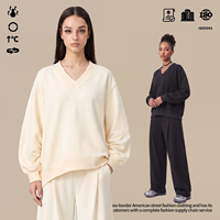Sweat-shirt court pour femme à col en V, manches longues bouffantes style lanterne, froncé, décontracté, coupe carrée, rétro, élégant et chic