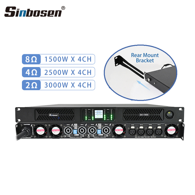 4*1500 Watt Loudspeaker Amplifier Home Theater Amplifier Digital Karaoke Digital Temperature Screen Display with Rear Bracket