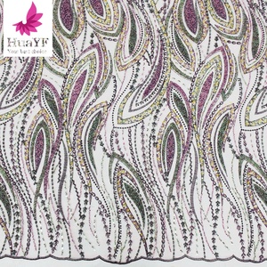 HY2412 Hot Sale Embroidered Mix Color Beaded Sequins <strong>Lace</strong> Tulle Dress <strong>Wholesale</strong> <strong>Fabric</strong> - Product Image 2