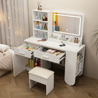 Miroir sur pied blanc moderne et mobile avec éclairage à 3 modes de couleur, coiffeuse avec tiroirs pour chambre à coucher