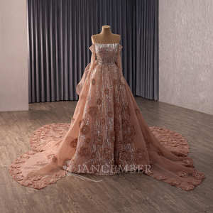 Robe de soirée sexy sans bretelles avec manches longues, dos lacé et traîne détachable Jancember Rsm251147 - Product Image 2