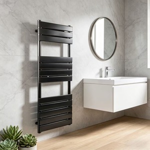 Sèche-serviettes hydronique noir moderne - Radiateur mural en acier pour salle de bain avec raccordement à l'<span class=keywords><strong>eau</strong></span> <span class=keywords><strong>chaude</strong></span>, <span class=keywords><strong>design</strong></span> échelle de luxe - Product Image 6