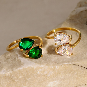 แหวนแฟชั่นรูปทรงหยดน้ำสีเขียวเซอร์คอนประดับเพชรของขวัญสำหรับผู้หญิงเครื่องประดับ - Product Image 4