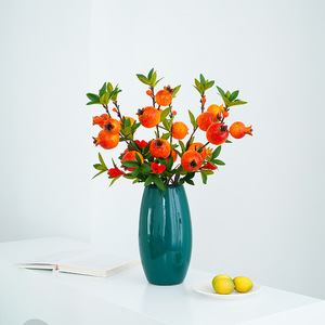 Branche de grenade artificielle rouge et orange en PVC souple, décoration d'intérieur, accessoire de mariage - Product Image 2