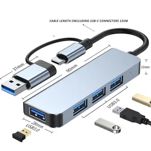 Hub USB-C Multi Port USB Splitter, Hub aluminium tipe-c ekstensi Usb 5G bps Multi Port 4 in 1 8 in 1 untuk komputer Laptop