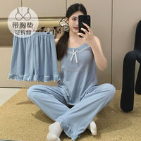 Pyjama d'été japonais en coton tricoté, ensemble trois pièces, décontracté, imprimé, confortable, vêtements de nuit pour femmes, vêtements de maison