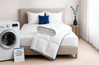 Couette de luxe en duvet de coton et plumes de canard, avec remplissage de duvet et plumes, design à compartiments, blanche unie, pour la literie de la maison