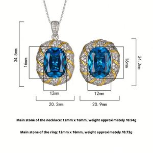 Wholesale Fashion Jewelry Eco-friendly Brass Gold Plated 12*16MM Blue Cubic Zirconia Pendant and Earring Set - Product Image 2
