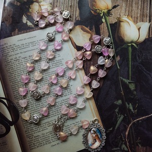 Rosario Cuentas Cinco Decenios Chaplets Collar Vintage Acrílico Corazón Cuentas Nuestra Señora de <span class=keywords><strong>Medjugorje</strong></span> Rosarios Católicos - Product Image 4