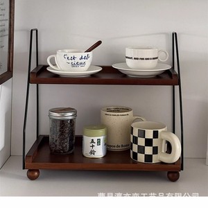 Retro Style Double Layer Wooden Storage <b>Rack</b> <b>For</b> Kitchen <b>Spice</b> <b>Jars</b> And Cosmetics Standing Type Durable Multipurpose Rectangle - Product Image 4