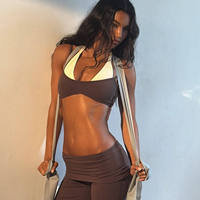 Nouveau soutien-gorge de sport personnalisable à double couche avec bande sous-bustière |   Sangles de yoga ajustables bicolores sexy |   Crop top de fitness patchwork pour le dos