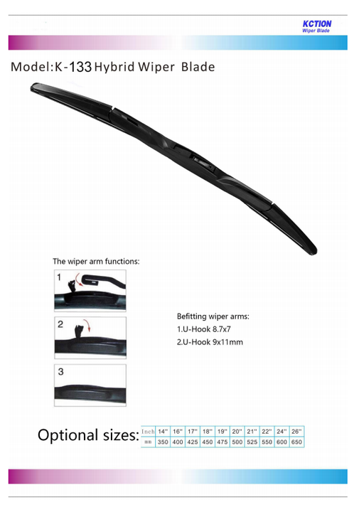 2022 Kction Soft Hybrid 3 Section Front Windshield Wiper Blades Frameless Car Hybrid Wiper Blade Windscreen Wipers