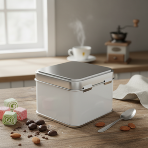 Lata Cuadrada Kontensan L500 de 250 ml, Caja para Delicias Turcas y Dragees de Chocolate, 75 x 75 x 66 mm, 0.25 L, Tapa Deslizante - Product Image 3