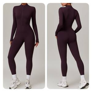 Damen Half Zip Winter Active wear Bodysuit <span class=keywords><strong>Fleece</strong></span> Futter Langarm Sport Spiel anzug Fitness <span class=keywords><strong>One</strong></span> <span class=keywords><strong>Piece</strong></span> Yoga Jumps uit - Product Image 3